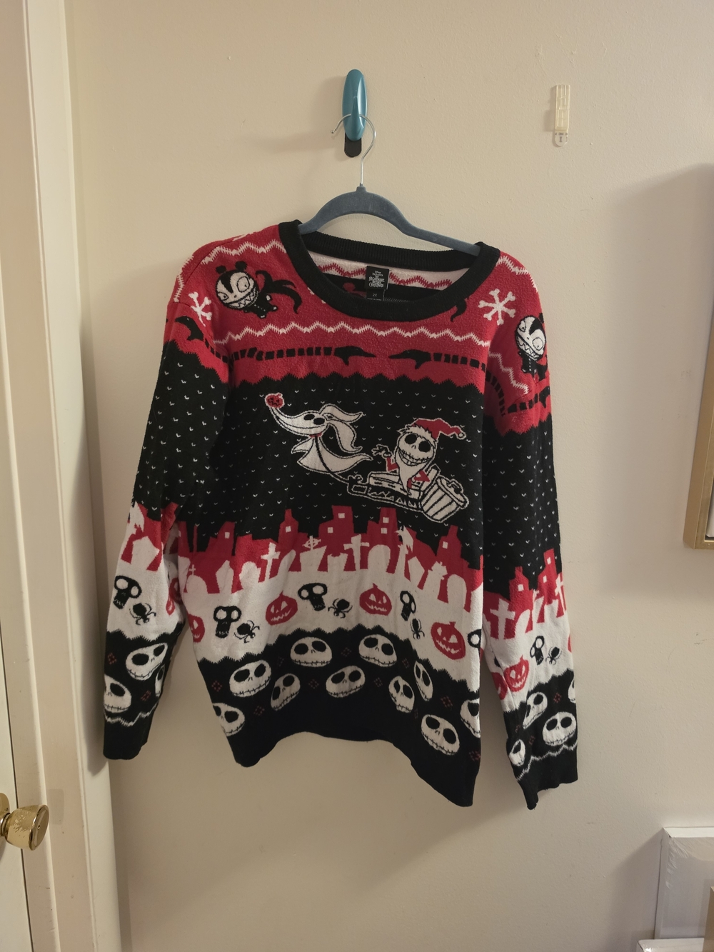The Nightmare Before Christmas Black Red White Knit Sweater Size 2x